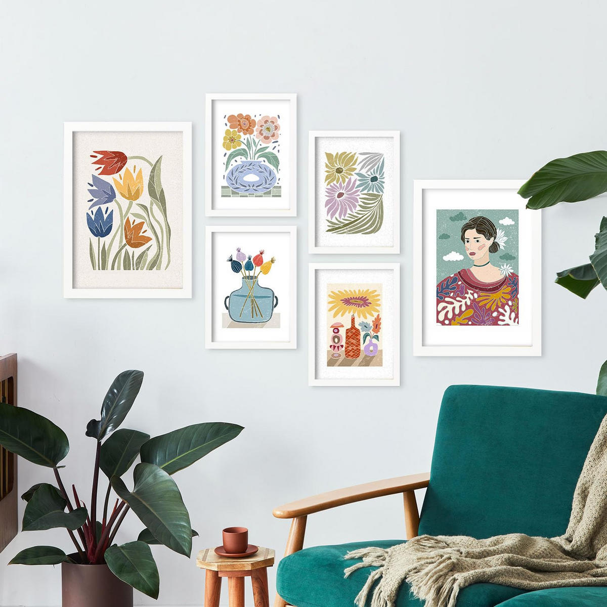 POSTER Set Mit 6 Drucken Garten In Ethnischendruckkollektionen Dekorative Rahmen Für Ihr Wohnzimmer Zuhause Wandkunstdruck A3 & A4 Weißer Rahmen - Weiß, Papier (29/3cm) - Nacnic