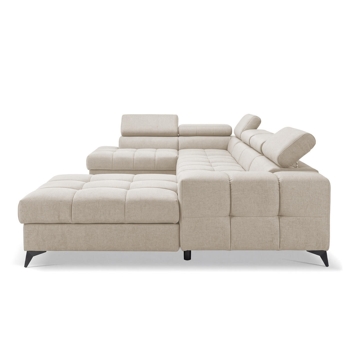 ECKSOFA PUDDING U Rechts mit Schlaffunktion 125x260 Velours Creme - Creme/Schwarz, Holz/Textil (350/203cm) - Muffo