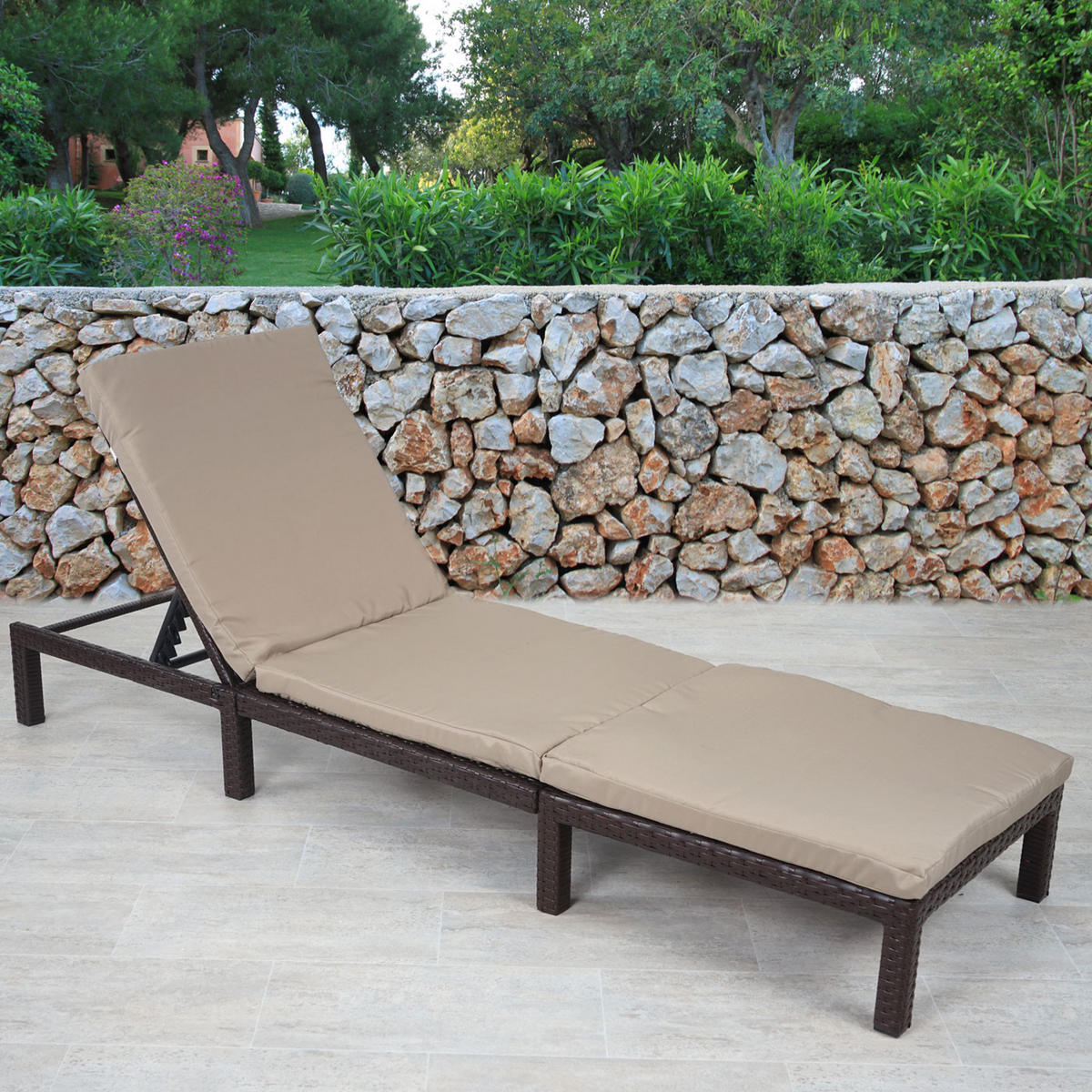 POLY-RATTAN SONNENLIEGE BASIC Braun, Cremeweiß - Braun/Weiß, Kunststoff (60/71/198cm) - MCW
