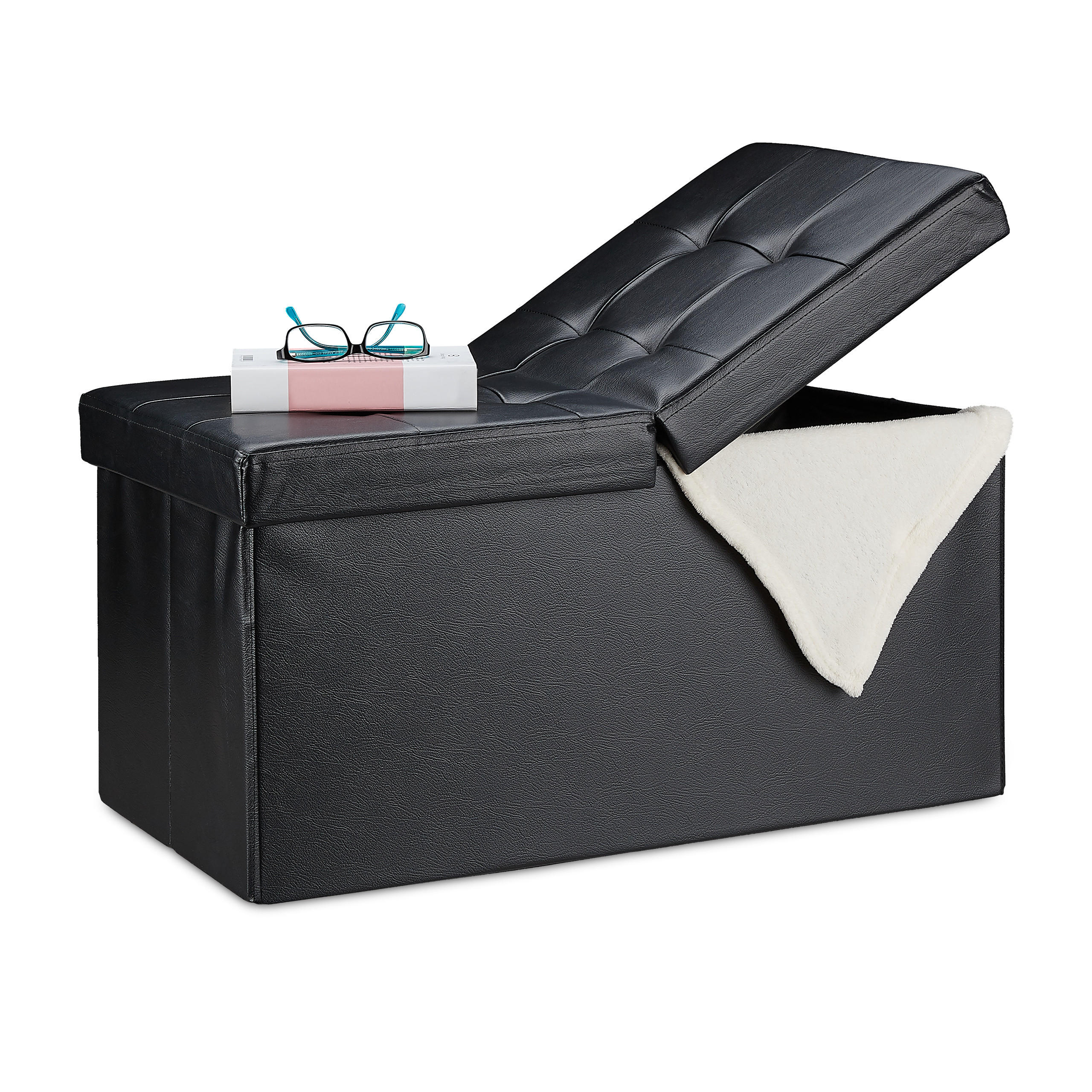 SITZBANK - Schwarz, Holzwerkstoff/Kunststoff (75/39/37cm) - Relaxdays