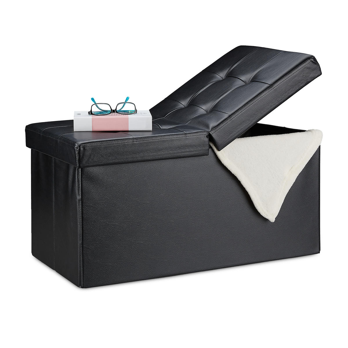 SITZBANK - Schwarz, Holzwerkstoff/Kunststoff (75/39/37cm) - Relaxdays