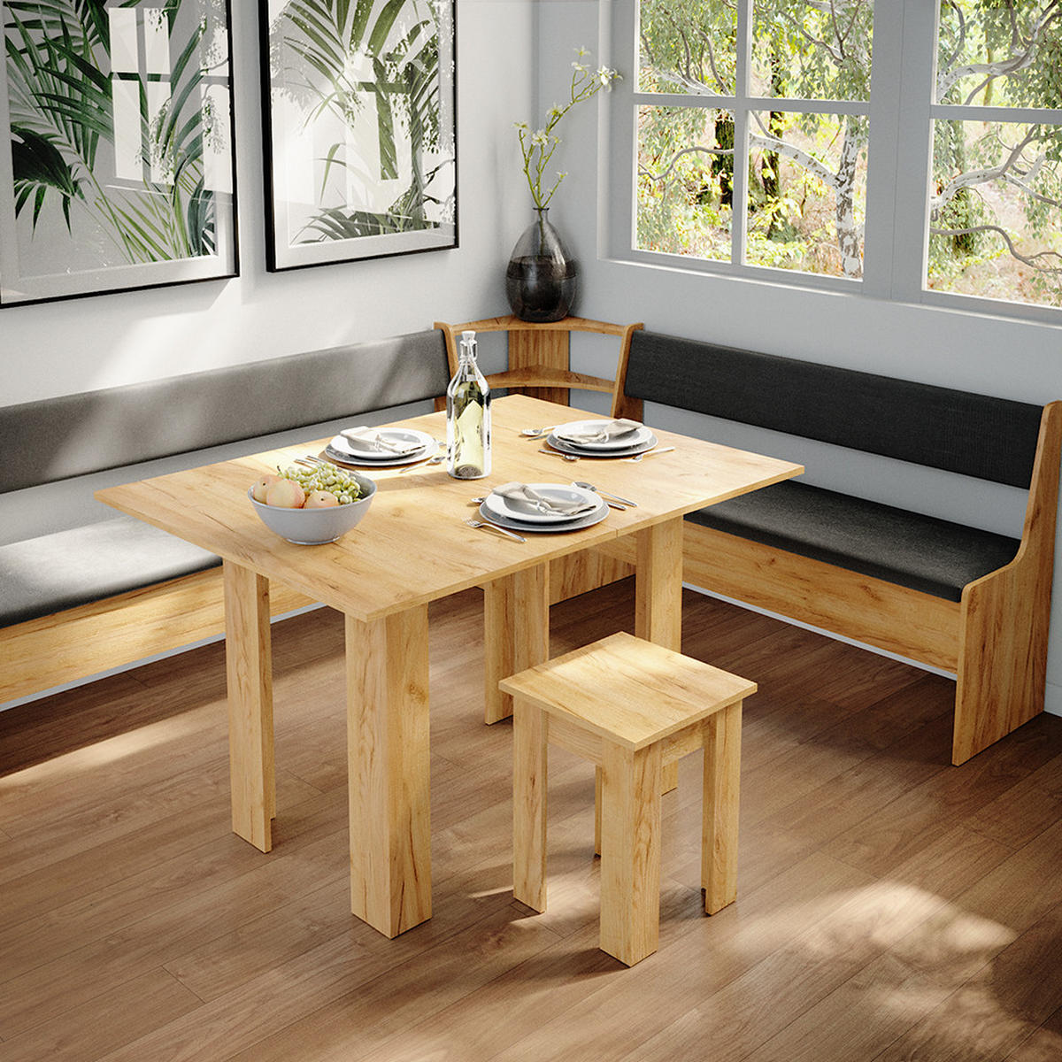 ECKBANKGRUPPE Roman Goldkraft Eiche 210 x 41.5 cm mit Tisch - Honigeiche/Anthrazit, Holzwerkstoff (210/80/180cm) - Vicco