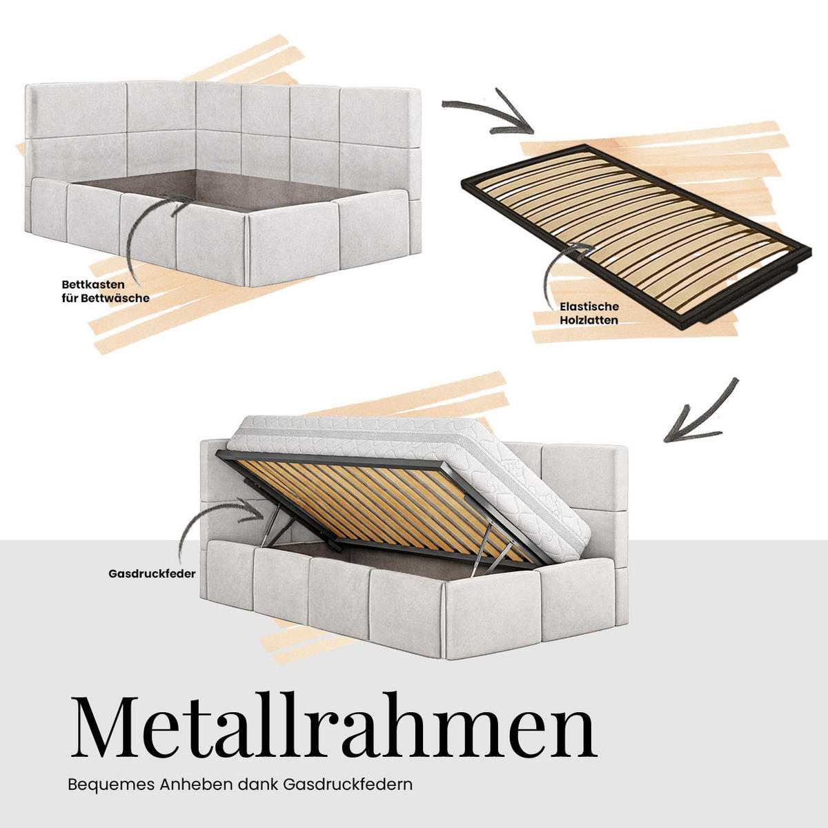 POLSTERBETT TILVO 90/200 - Hellbraun Cord - Schaumstoffmatratze - Rechts - Hellbraun, Textil (200/90cm) - MKS