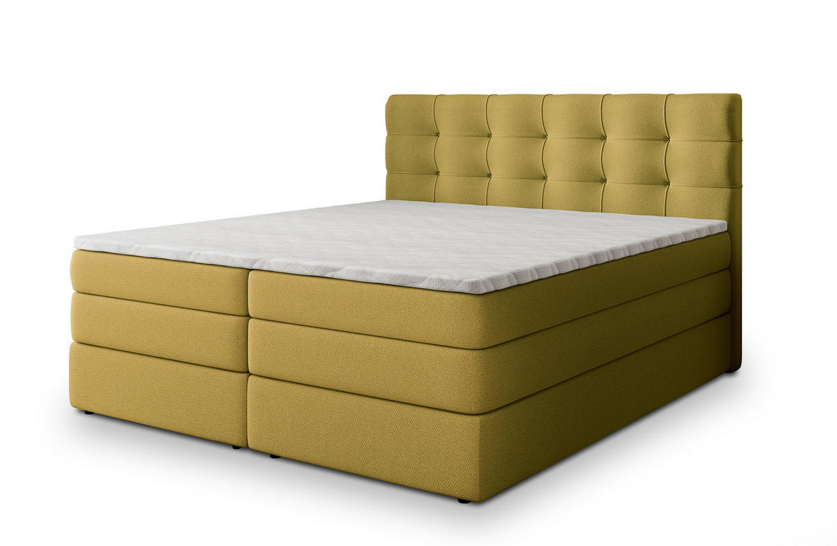 POSTEL BOXSPRING AREZI 160x200 cm, s matrací a úložným prostorem, žlutá - žlutá, kompozitní dřevo/textil (160/200cm) - MASSENO