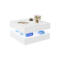 COUCHTISCH 78x78 cm mit RGB-LED & 2 Schubladen, Weiß Hochglanz - Weiß, Metall (78/78/43cm) - EuroLiving