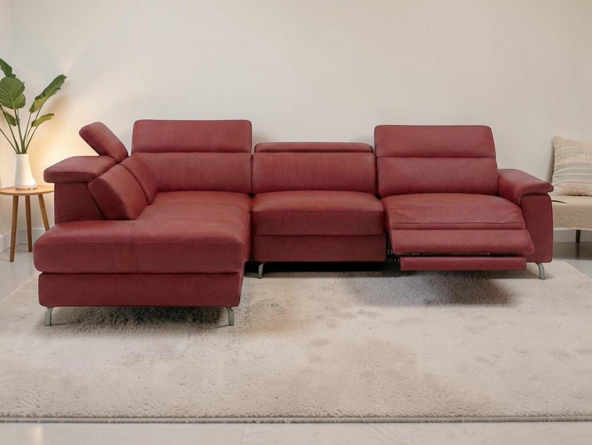 ECKSOFA Ambassador Echtleder mit 1 x Relaxfunktion Rot - Rot, Leder/Metall (224/272cm)