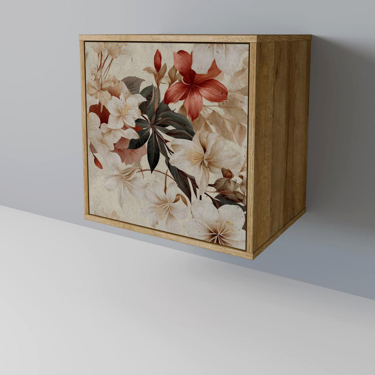SIDEBOARD PETAL HARMONY, Eichefarben, 57,5x42x67,5 cm, Schwarze Metall-Rahmenfüße - Eichefarben/Multicolor, Holzwerkstoff/Metall (57.5/67.5/42cm) - SpaceRebels