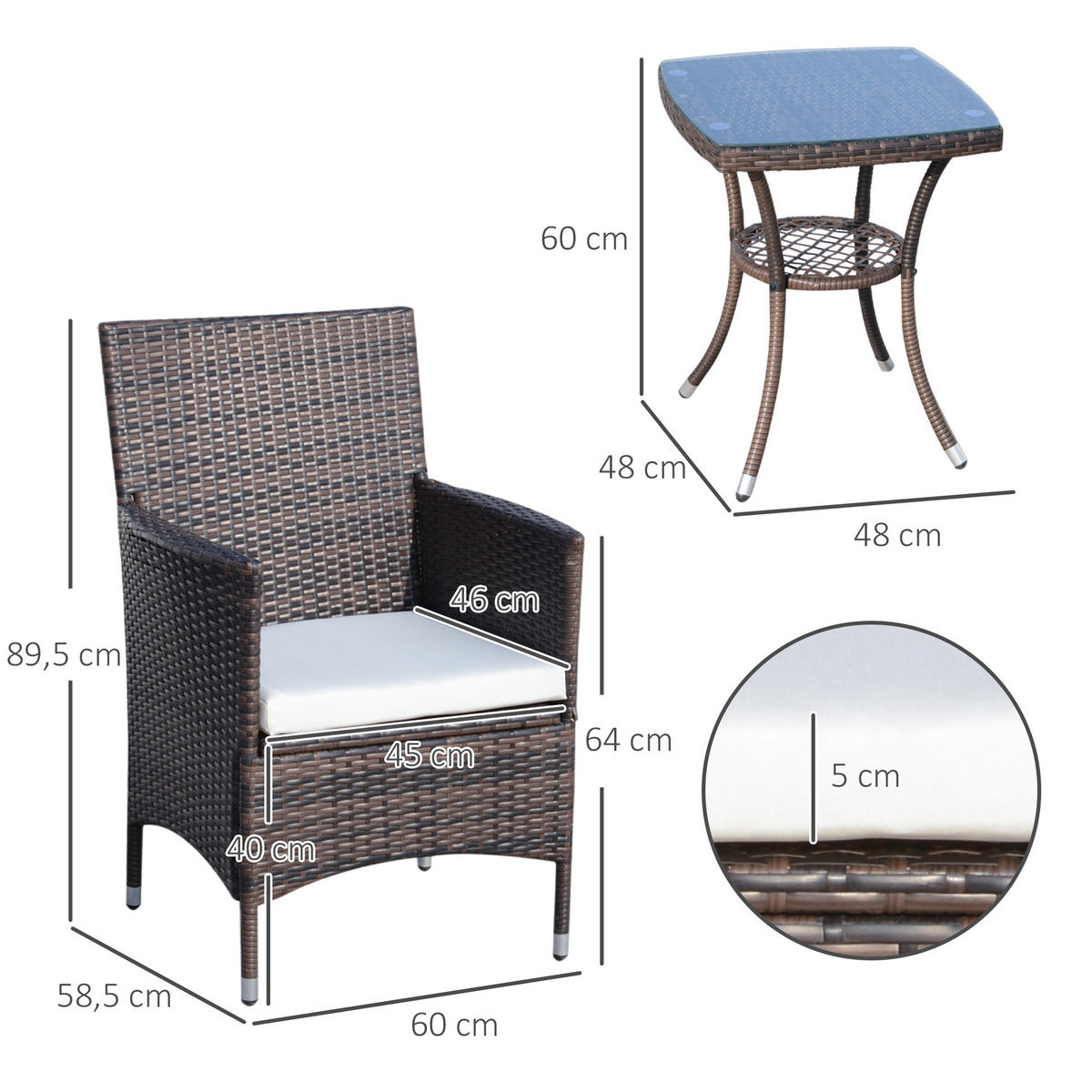 GARTENMÖBEL Set, Metall, PE-Rattan Braun - Braun, Metall - Outsunny