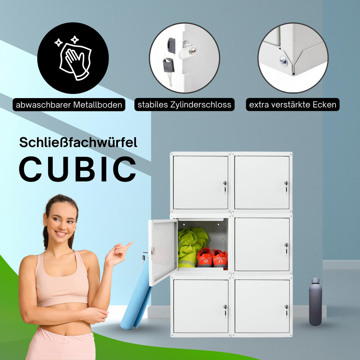 SCHLIESSFACHWÜRFEL Cubic 6er-Set 35x35x35 cm Grau - Grau, Metall (70/105/35cm) - PROREGAL