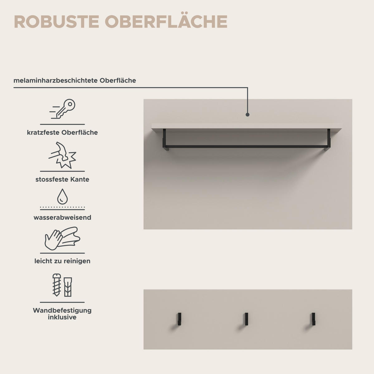 GARDEROBENPANEEL Nova Garderobe in Basalt grau Nb. und Artisan Nb. B/H/T: 80x73x27 cm - Kaschmir, Holzwerkstoff (80/73/27cm) - Homes & Jones