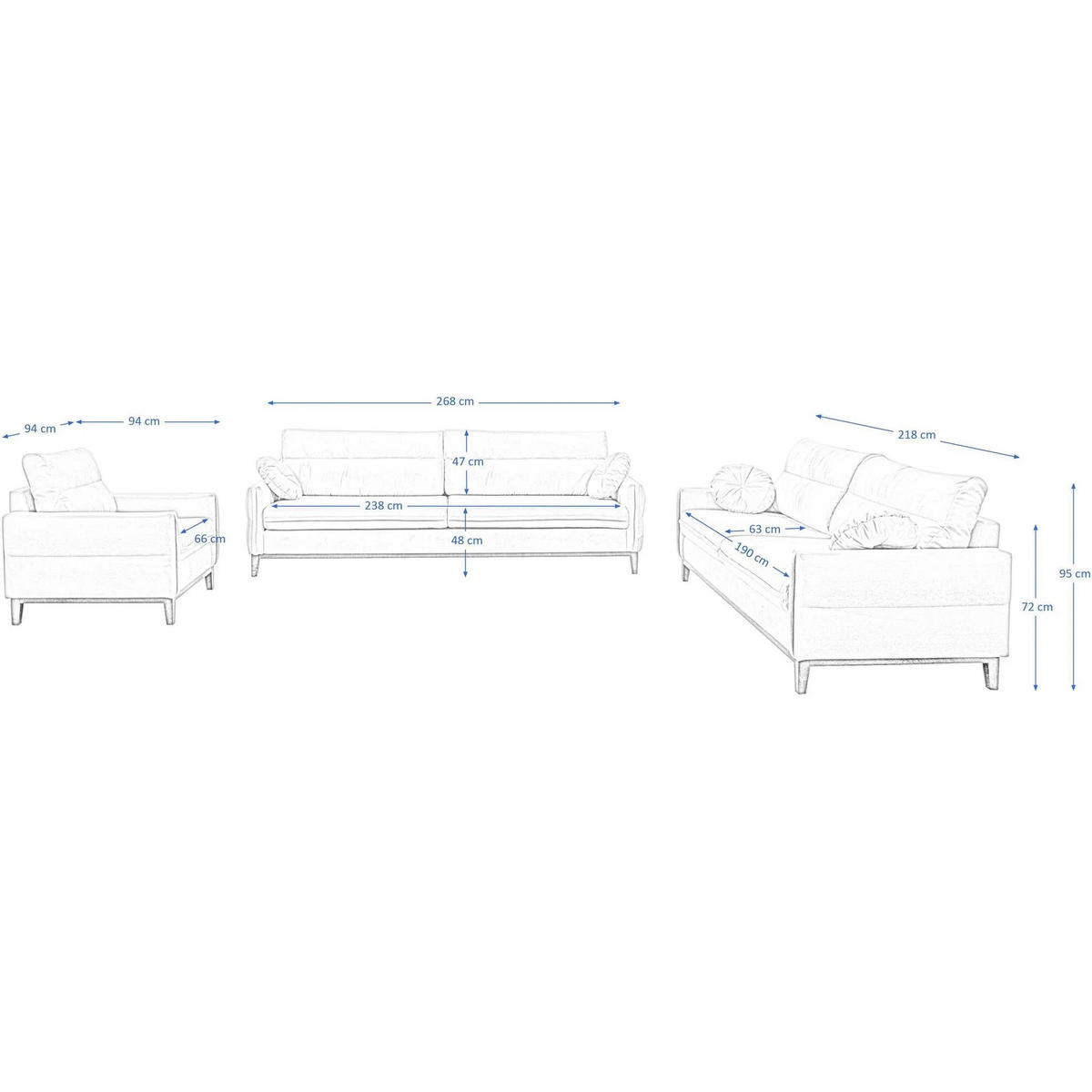 SITZGARNITUR Belweder, zwei Sofas+Sessel, Hellbeige, Bouclé - Wengefarben/Beige, Holz/Textil (268/95/94cm) - Beautysofa