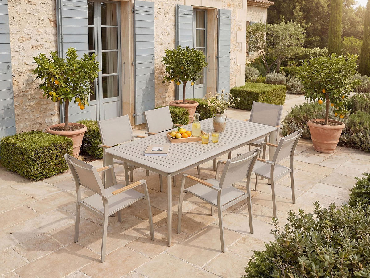 GARTENESSGRUPPE im Set - 6 -Sitzer - Textilene - taupe - MACILA - Braun, Metall - Vente-Unique