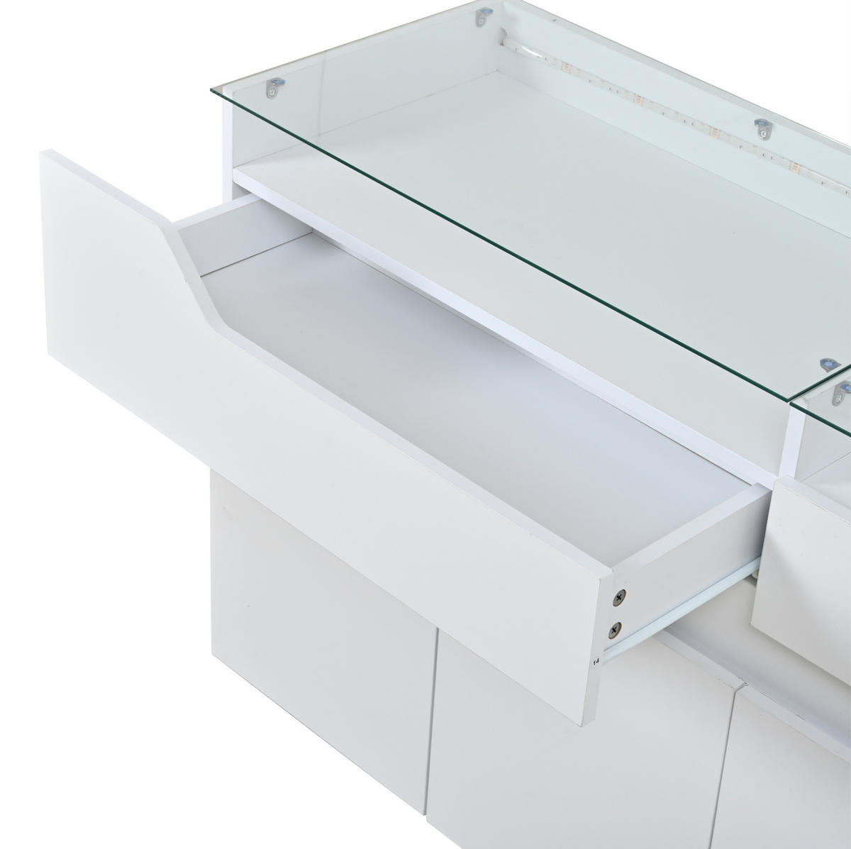 SIDEBOARD 140/40/70 cm weiß aus MDF mit Glasplatte und LED - Weiß, Holzwerkstoff (140/70/40cm) - OKWISH