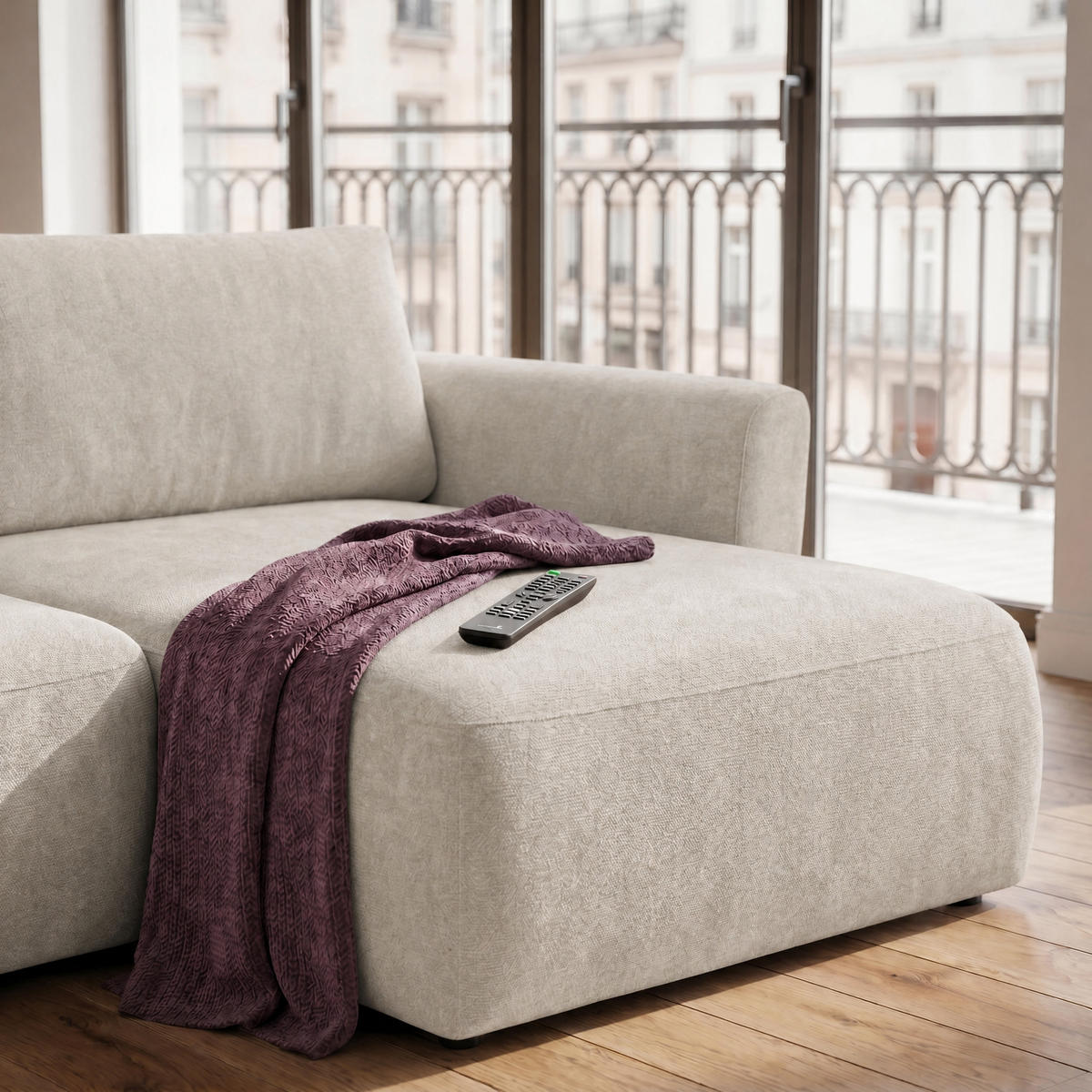 ECKSOFA BELLA L Rechts mit Schlaffunktion 140x205 Velours Creme - Creme/Schwarz, Holz/Kunststoff (165/230cm) - Muffo