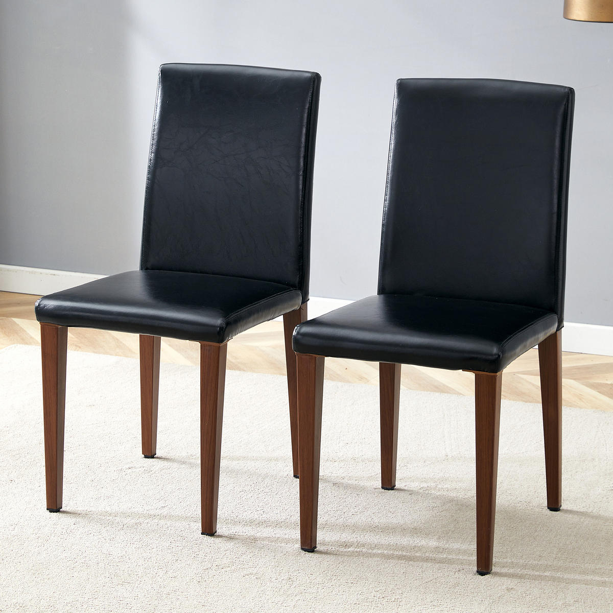STUHL-SET DE-36598 2 Stück mit PU-Bezug und Metallbeinen Walnussfarben - Walnussfarben, Metall (47/90/41cm) - ComfortXL