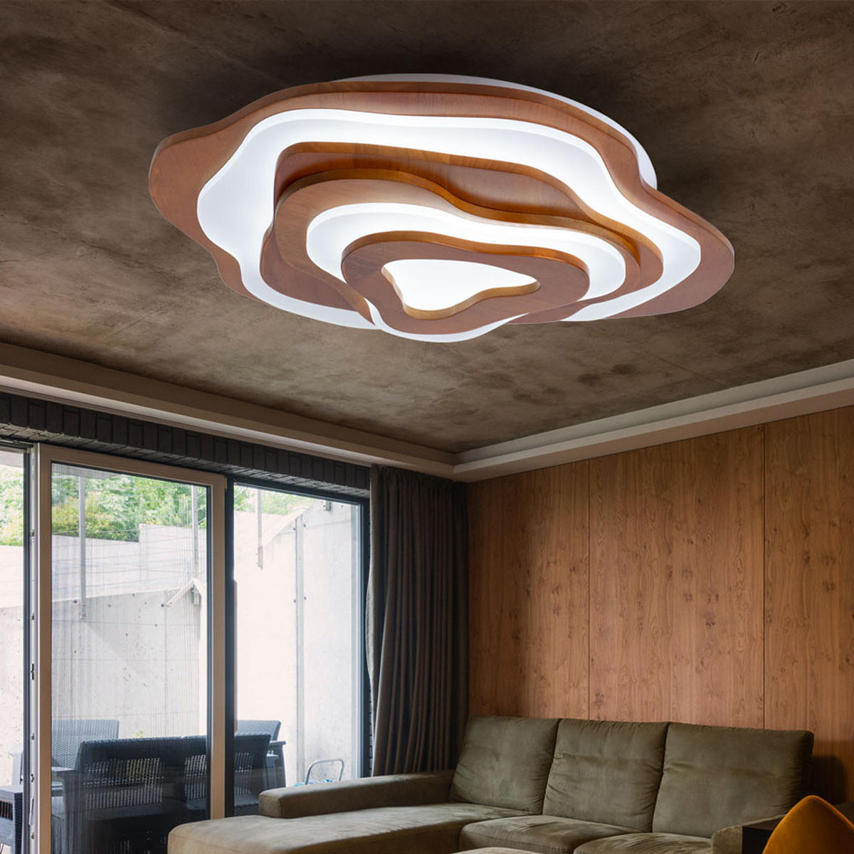 LED DECKENLEUCHTE Metall Holzoptik Braun - Braun, Holz (58/50/10cm) - Globo Lighting