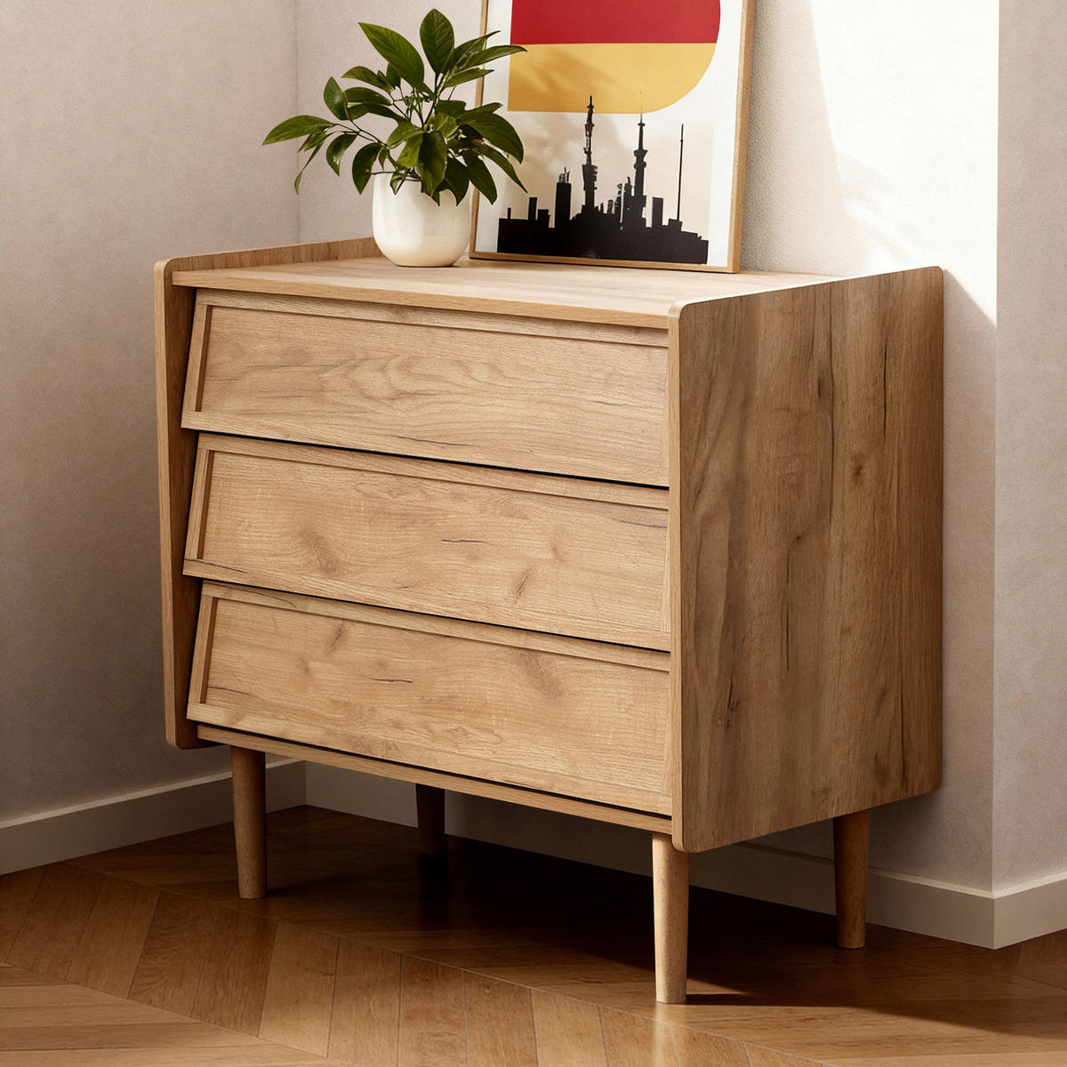 SIDEBOARD Holz mit 3 Schubladen - Braun, Holz/Holzwerkstoff (80/74/39cm) - Hometopia