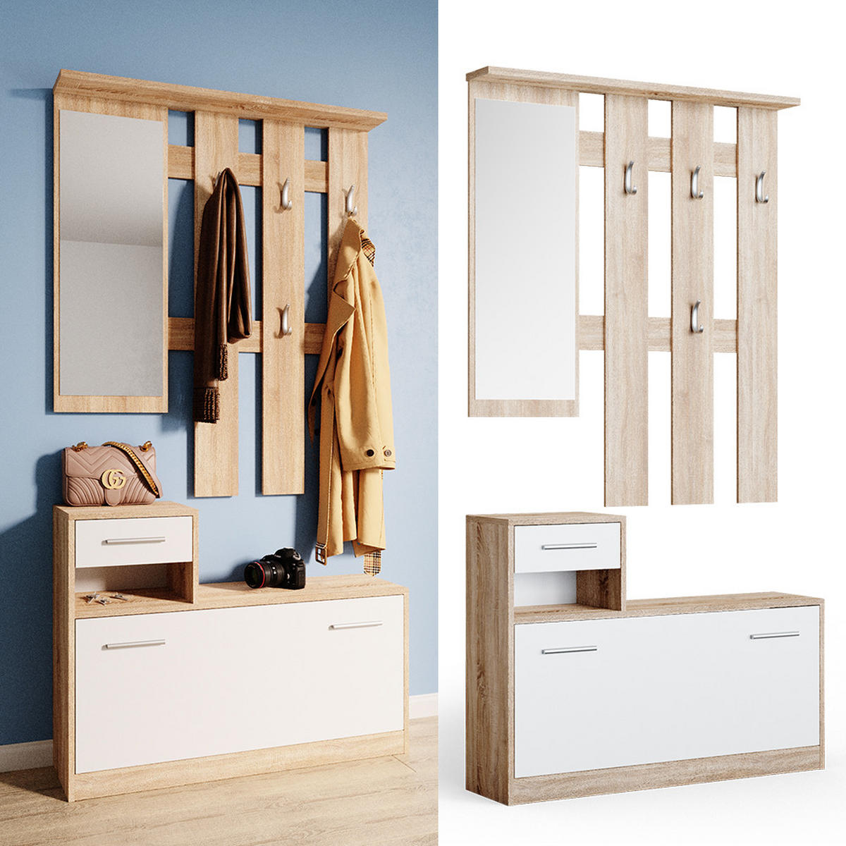 GARDEROBE Billy Weiß/Sonoma 25 x 191 cm - Weiß/Sonoma Eiche, Holzwerkstoff (25/191/100cm) - Vicco