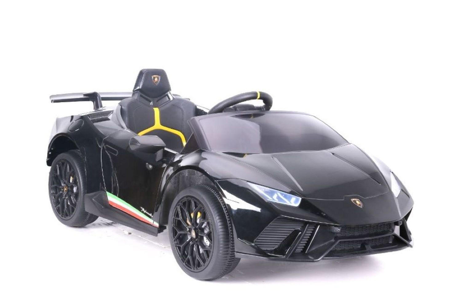 KINDER ELEKTROAUTO Lamborghini Huracan schwarz EVA-Reifen, Kunstledersitz, lizenziert, Fernbedienung, Bluetooth - Schwarz, Kunststoff (117/64/47cm) - Es-Toys