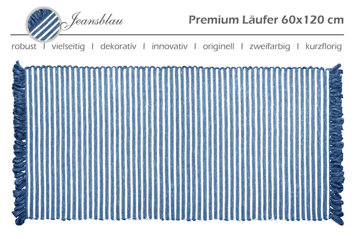 HANDGEWEBTER Läufer 60x120 cm Jeansblau - Dunkelblau, Naturmaterialien/Textil (60/120cm) - Lashuma