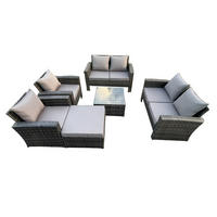 GARTENSOFA Hohe Rückenlehne Polyrattan Dunkelgrau 7-Sitzer - Dunkelgrau, Metall - Fimous