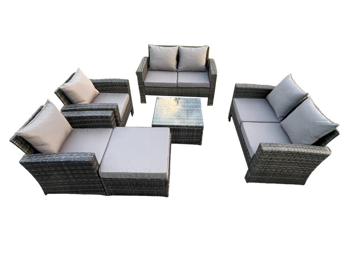 GARTENSOFA Hohe Rückenlehne Polyrattan Dunkelgrau 7-Sitzer - Dunkelgrau, Metall - Fimous