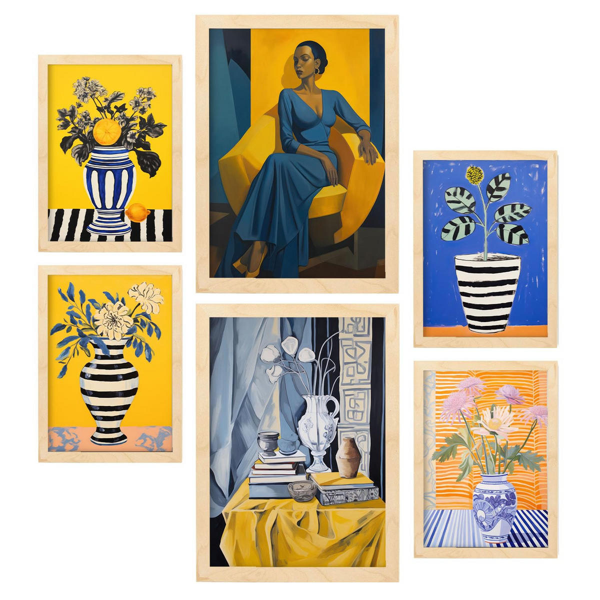 POSTER Set Mit 6 Vase Lady In Vielseitiger A3 & A4 Rahmen Aus Hellem Holz - Beige, Papier (29/3cm) - Nacnic