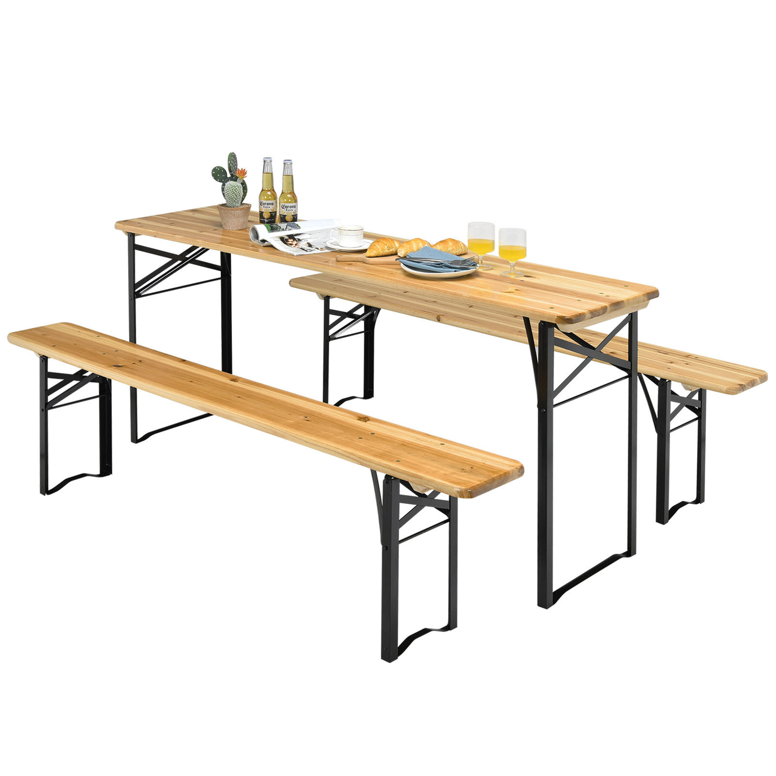 BIERZELTGARNITUR Metallrahmen(3-teilig) - Naturfarben, Metall - COSTWAY