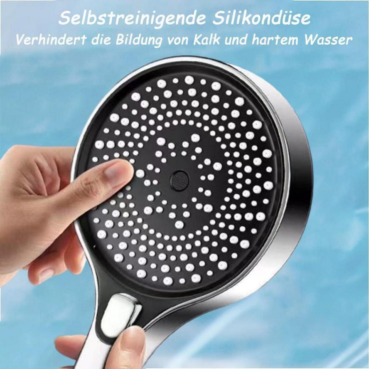 HANDBRAUSE Set mit 1.5m Schlauch Chrom Rund - Silberfarben, Metall (12/12.7/28cm)