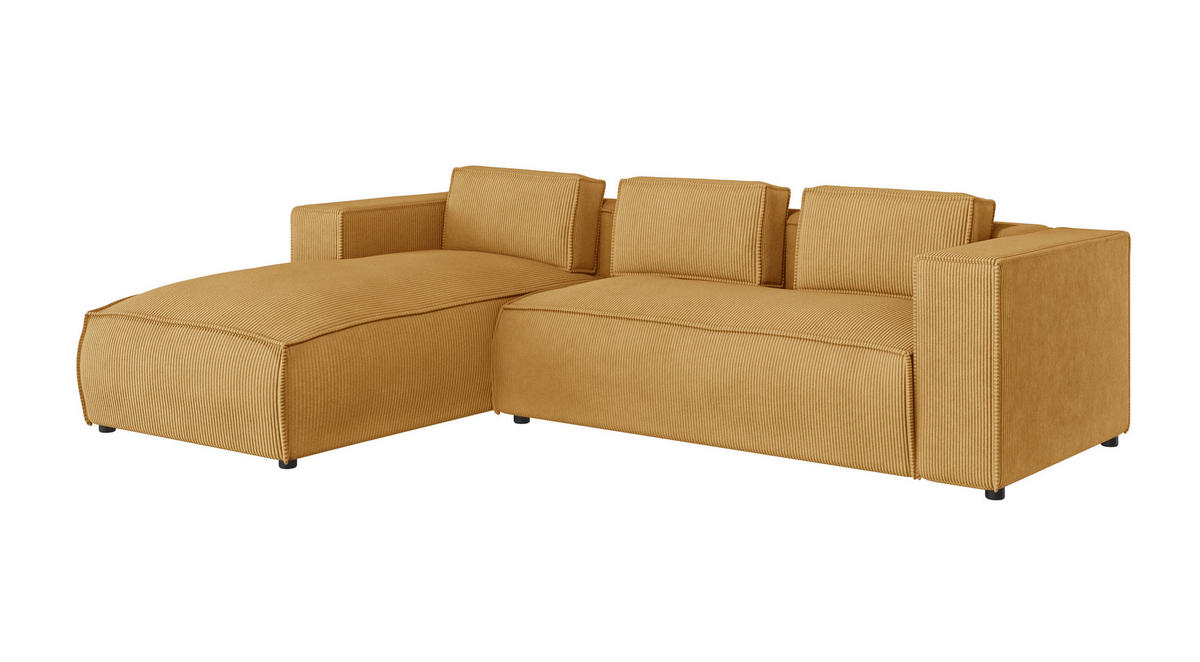 ECKSOFA Nova Honig Cord - Schwarz/Honig, Holz/Kunststoff (262/176cm) - S-Style Möbel