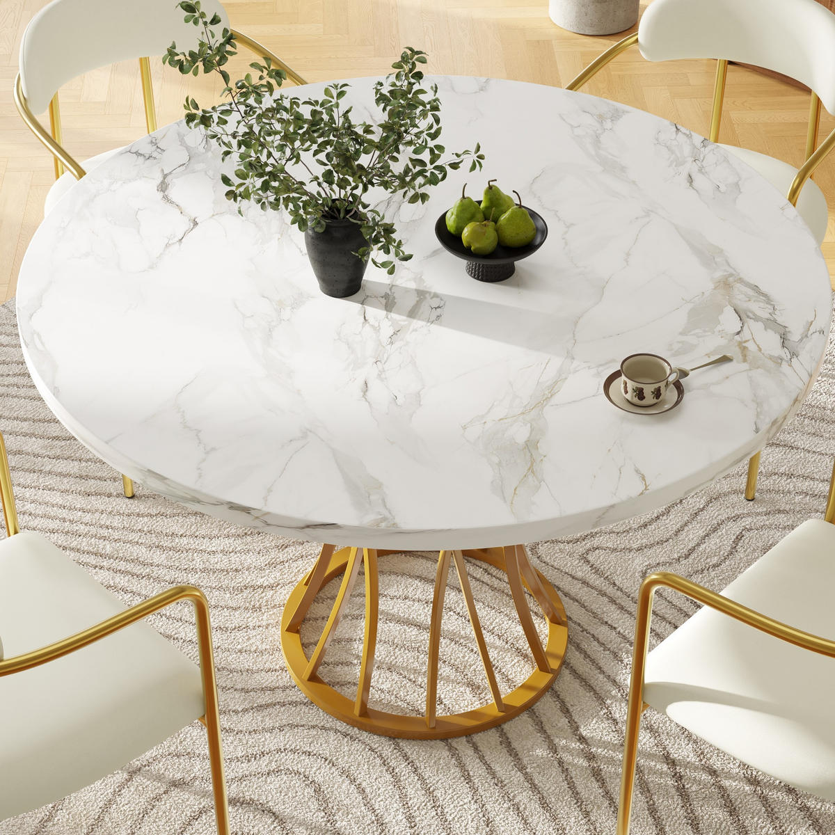 ESSTISCH, MDF-Marmoroptik mit Metallgestell, 80/80/76 cm, Goldfarben - Goldfarben, Holzwerkstoff (80/80/76cm) - Redom