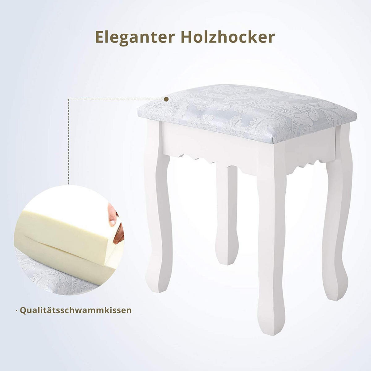FRISIERTISCH 75 × 40 × 136 cm, mit schwenkbarem Spiegel, Hocker und 3 Schubladen, weiß - Weiß, Holz (40/136/75cm) - WoodenAura