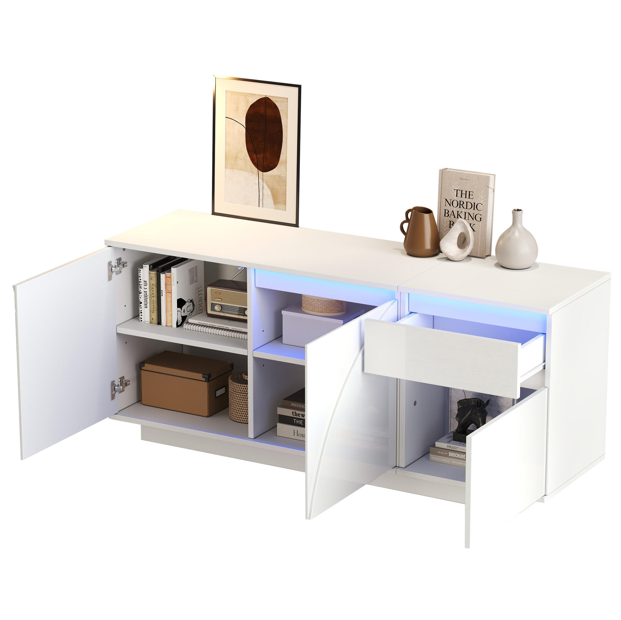 SIDEBOARD 140/40/60 cm Weiß aus MDF mit LED - Weiß, Holzwerkstoff (40/60/140cm) - OKMYHOME