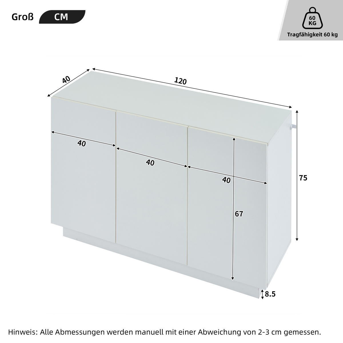 SIDEBOARD LED Weiß Hochglanz 120x40x75cm Stauraum Modern - Weiß, Holzwerkstoff (40/75/120cm) - FLIEKS