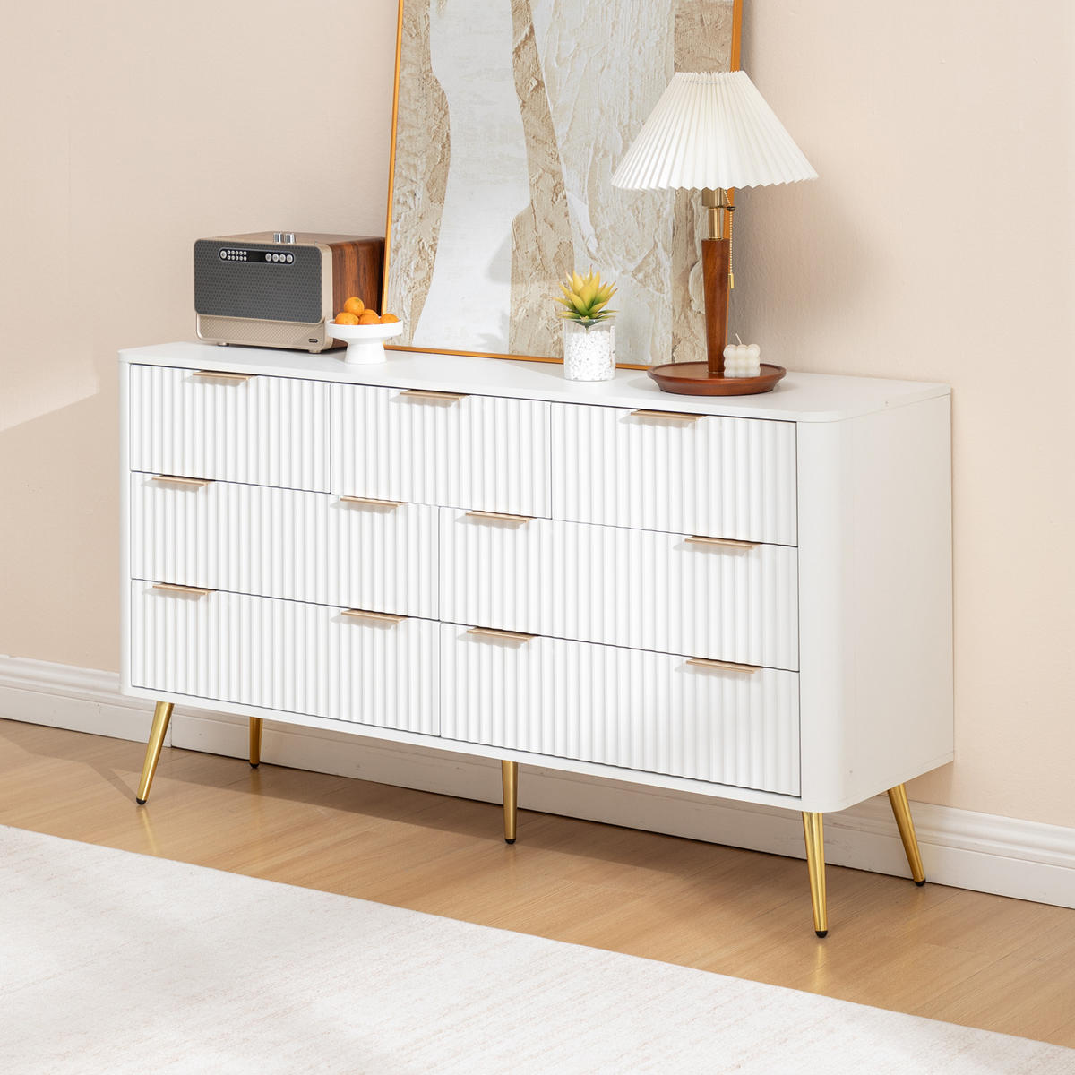 KOMMODE DE-38182 7 Schubladen mit Soft-Close und Metallgriffen Weiß - Weiß, Holzwerkstoff (145/80/40cm) - ComfortXL