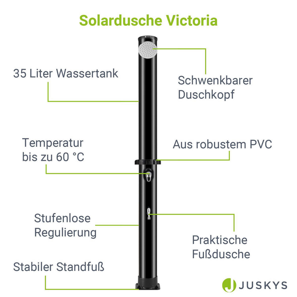 SOLARDUSCHE Victoria 35 Liter - Schwarz, Kunststoff (19.5/217/217cm) - Juskys