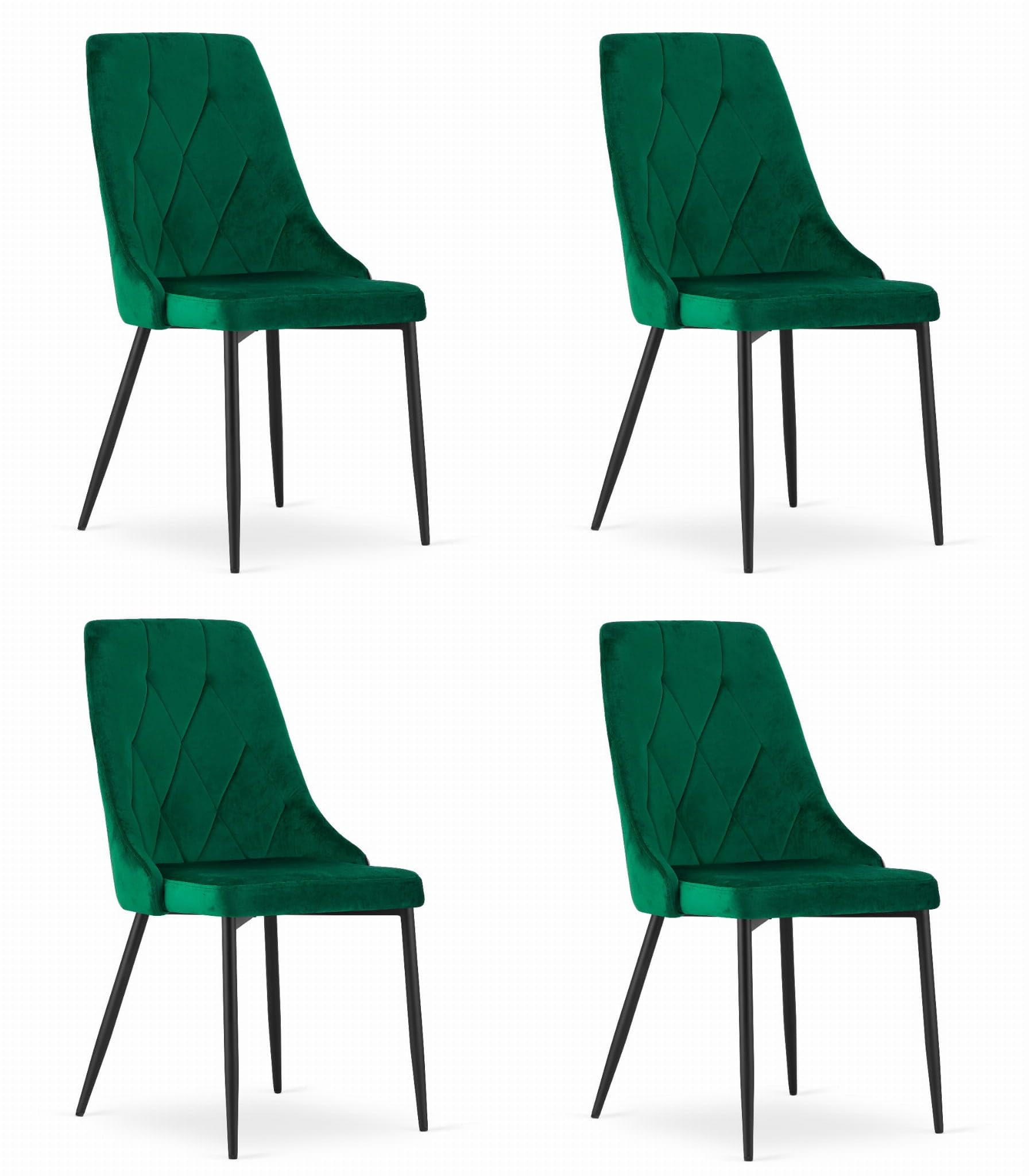 ESSZIMMERSTUHL 4er Set Dunkelgrüner Samt, Diamantpolsterung, Bequeme Sitzfläche - Grün, Textil (51/94/64cm) - Best For Home