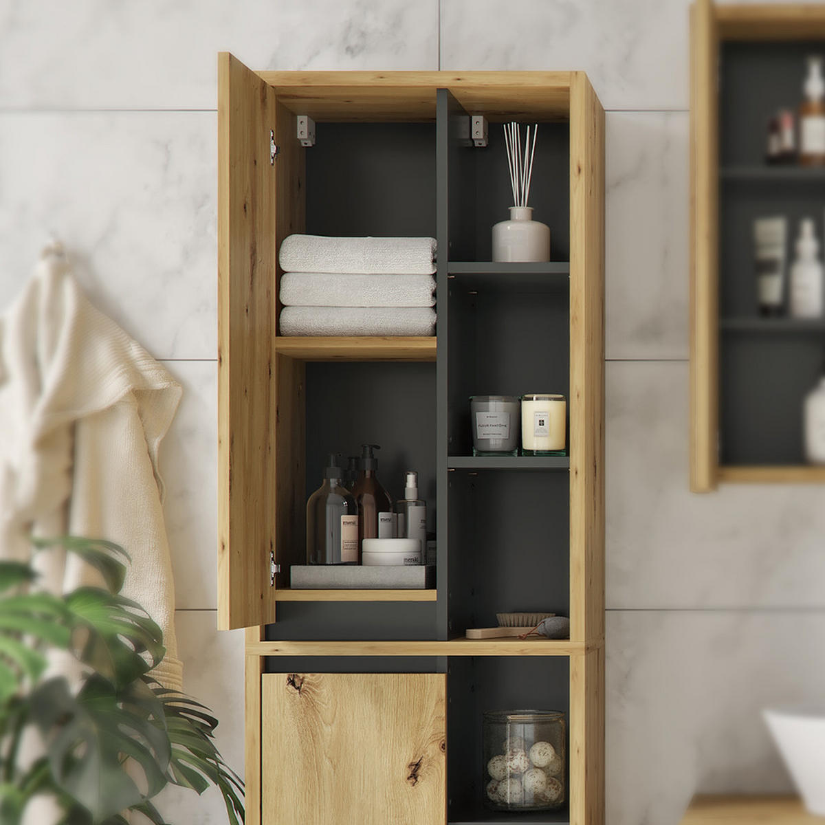 BADSCHRANK Viola Artisan-Eiche 50 x 170 cm - Eiche Artisan, Holzwerkstoff (50/170/33cm) - Vicco