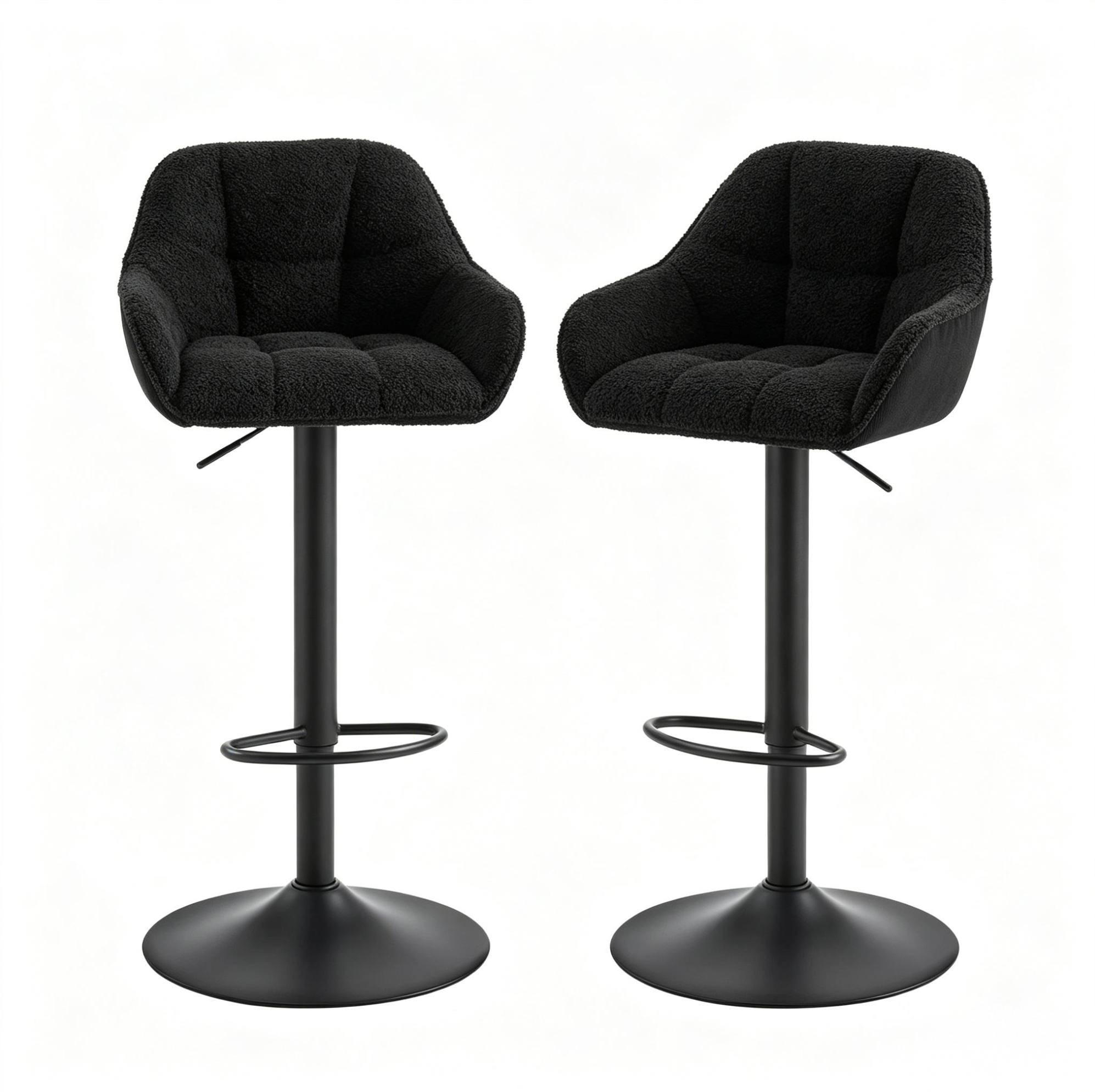 BARHOCKER 2er-Set höhenverstellbar 52 x 50 cm Chenille/Corduroy Schwarz - Schwarz, Metall (52/109/50cm) - Meubliv