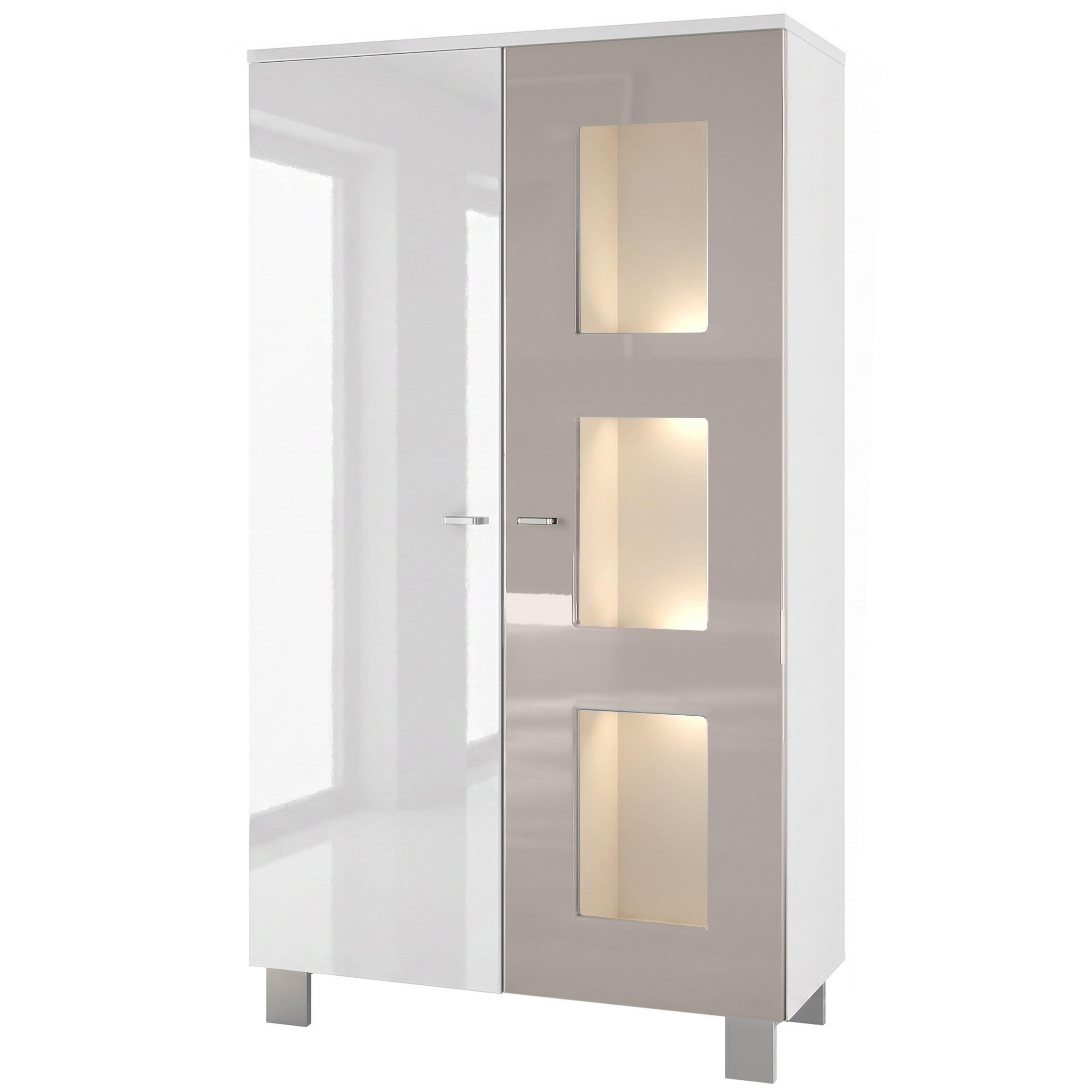 VITRINE Denjo Tür in Sandgrau Hochglanz - Sandfarben, Holzwerkstoff (71/129/35cm) - Vladon