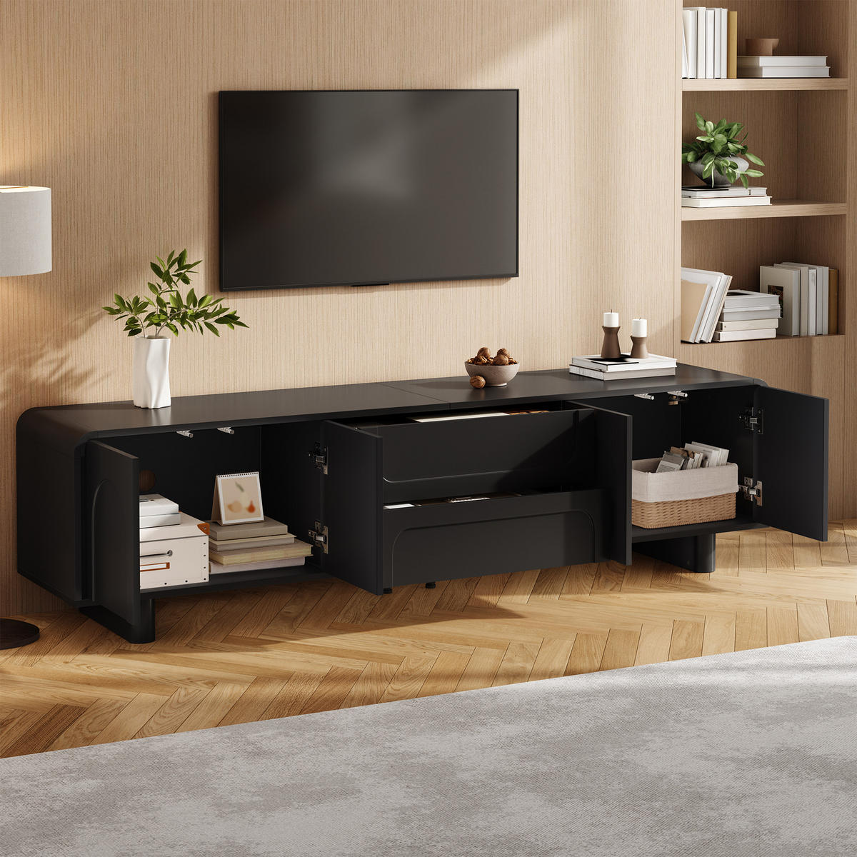 LOWBOARD DE-40181 mit abgerundeten Kanten Schwarz - Schwarz, Holzwerkstoff (180/46/40cm) - ComfortXL