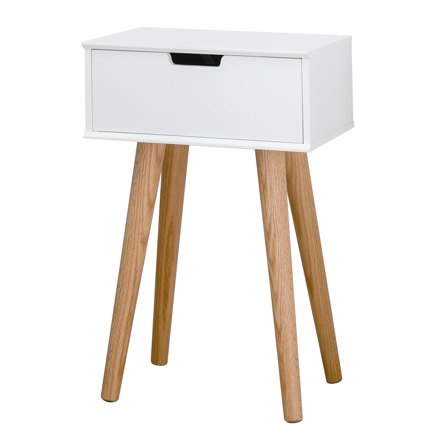 NACHTTISCH - Eiche massiv - Weiß - Weiß, Holz/Holzwerkstoff (40/63/30cm) - home24