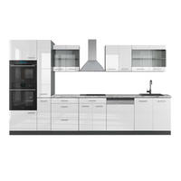 KÜCHENZEILE R-Line Weiß Hochglanz/Anthrazit 350 cm mit Hochschrank AP Marmor - Weiß Hochglanz/Anthrazit, Holzwerkstoff (350/81.6/60cm) - Vicco