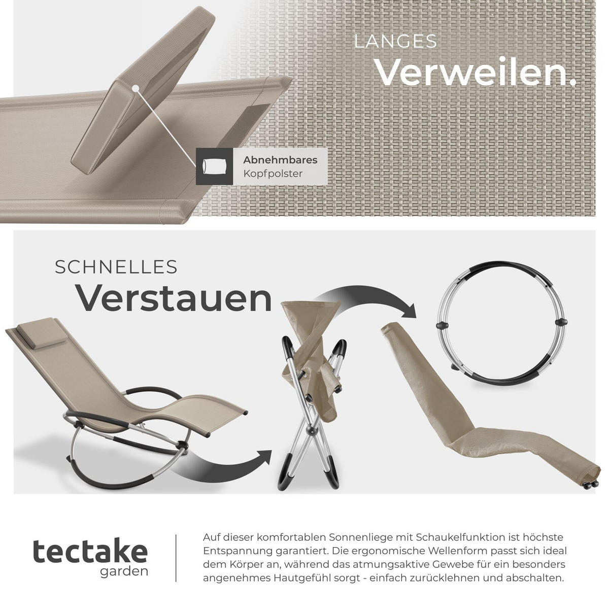 SONNENLIEGE Paulina, 150 x 73 x 93 cm, beige - Beige, Metall (73/93/150cm) - tectake