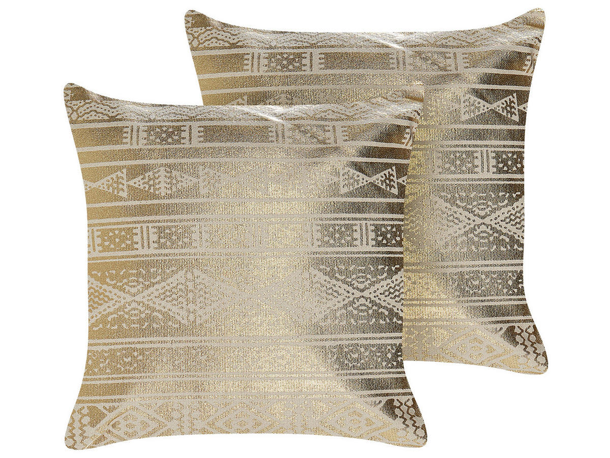 DEKOKISSEN 2er-Set Gold 50/50 cm Oujda - Goldfarben, Naturmaterialien/Textil (50/50cm) - Beliani