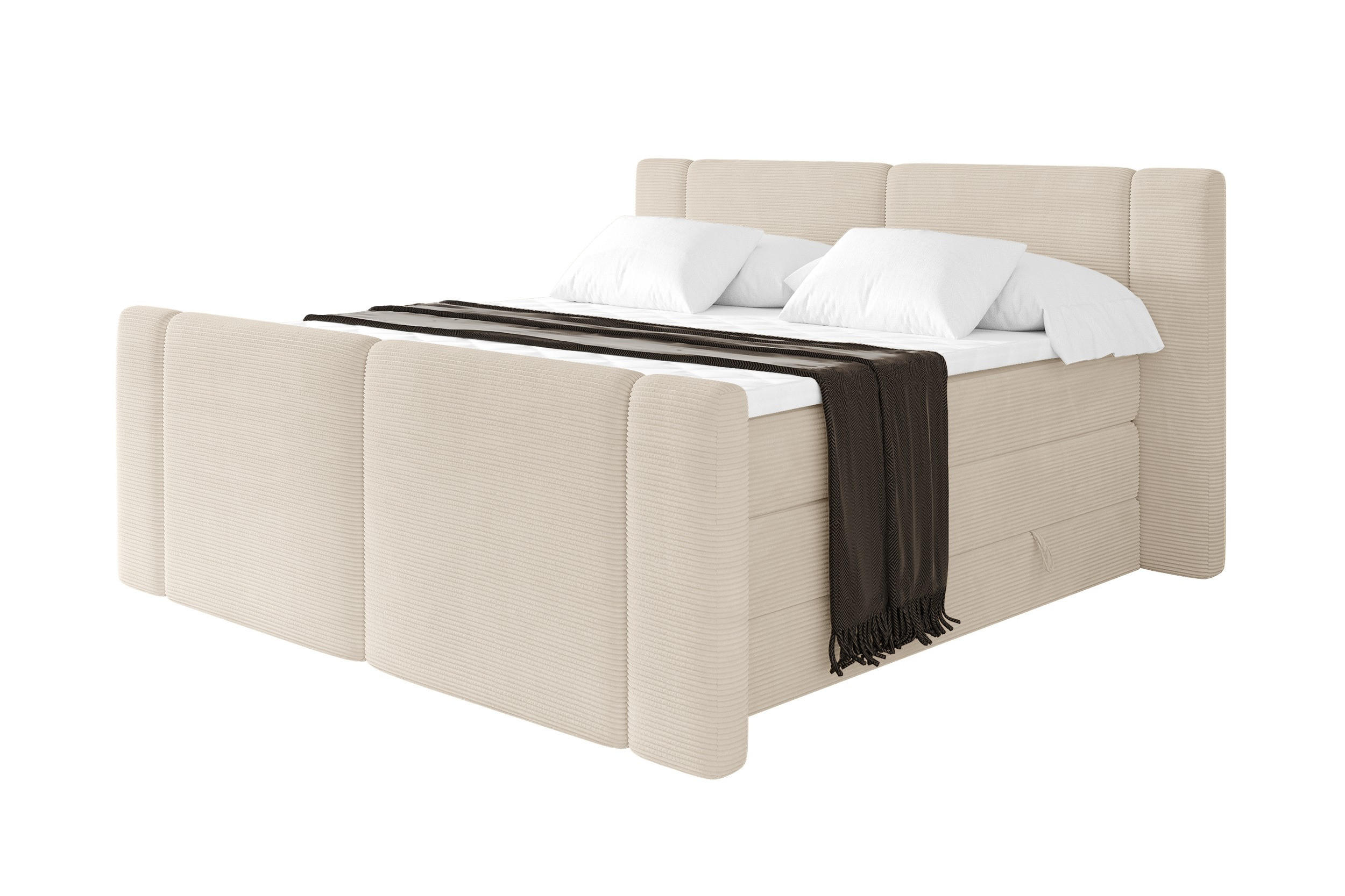 BOXSPRINGBETT mit Matratze H3/H4 - EVON KING Zanozek - 160x200 cm Beige - Ecru, Holzwerkstoff (160/200cm) - ALTDECOR