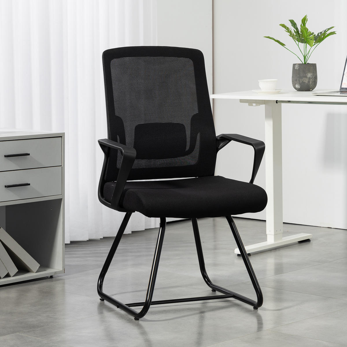 BESUCHERSTUHL Netzstoff Schwarz - Schwarz, Kunststoff/Textil (56/97/57cm) - HOMCOM