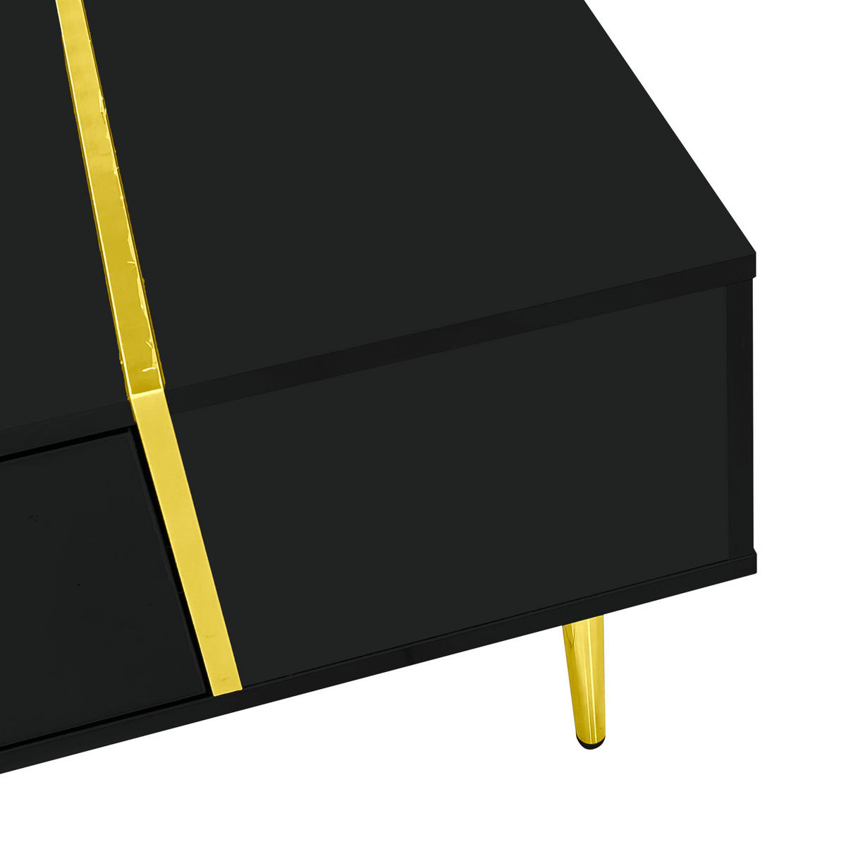 TV-ELEMENT mit Couchtisch - Kombination 2er-Set Schwarz mit Goldakzenten - Schwarz, Holzwerkstoff (170/46/35cm) - OKWISH