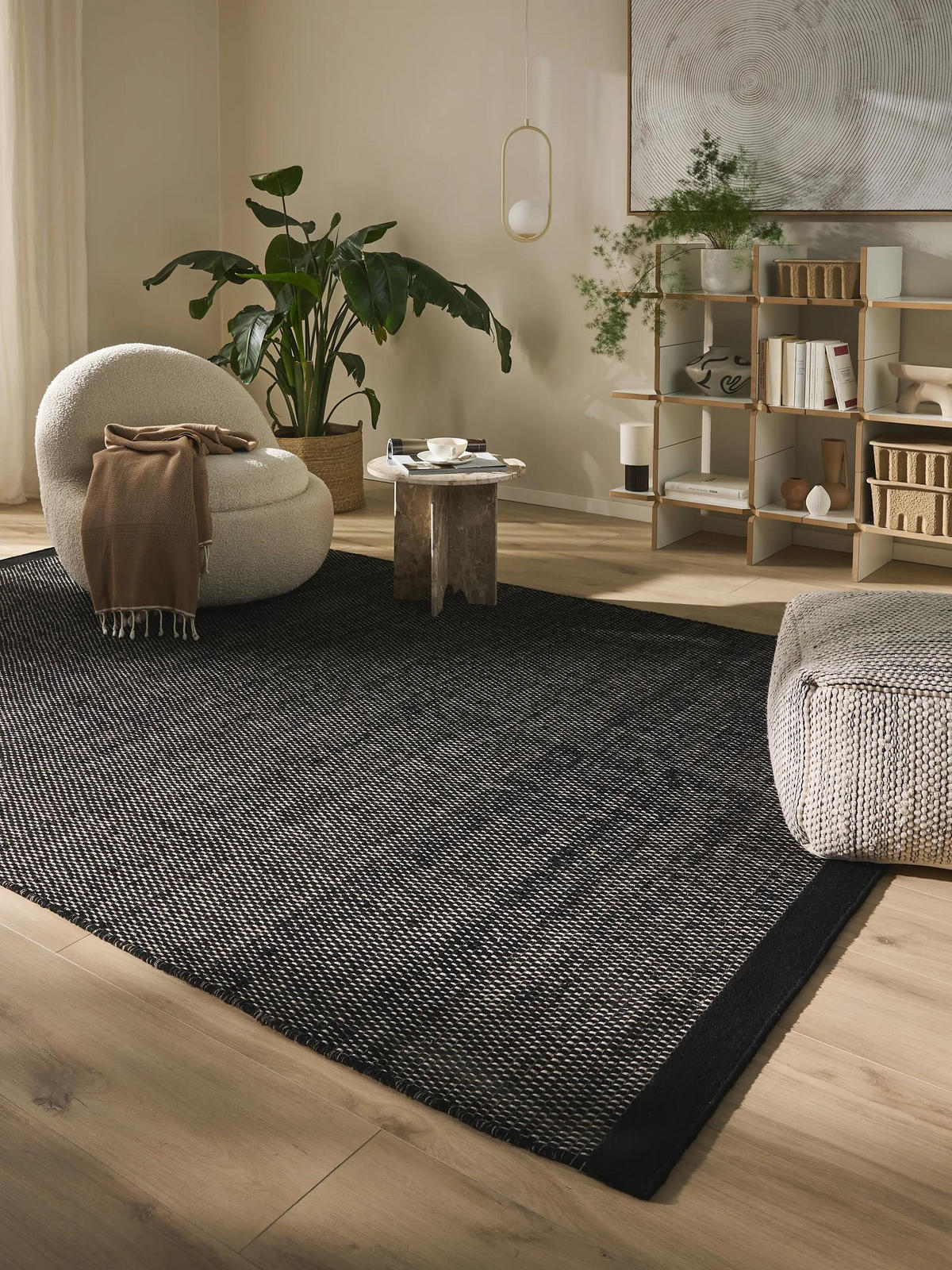 WOLLTEPPICH Rocco Schwarz/Weiß 170x240 cm - Schwarz, Naturmaterialien/Textil (170/240cm) - benuta Pure