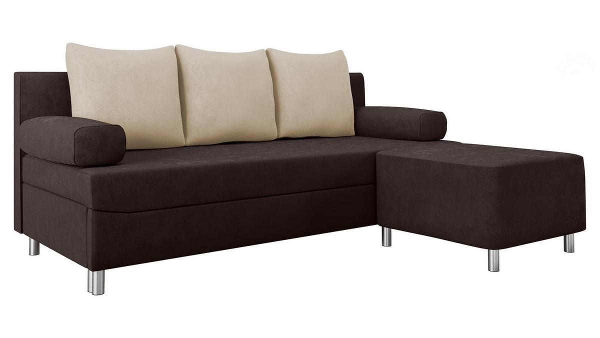 SCHLAFSOFA Dover mit Polsterhocker - Chromfarben/Braun, Holz/Kunststoff (192/80cm) - MIRJAN24